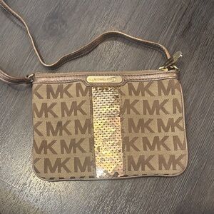 Michael Kors Tan and Gold Sequin Wristlet